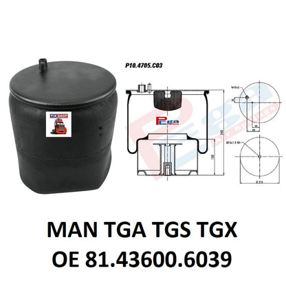 Luftfederbalg MAN TGA TGS TGX | 4705 N1 P03 P01, 81.43600.6039, mit Metallkolben, Standard