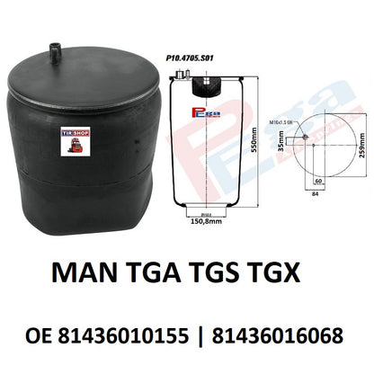 Luftfederbalg MAN TGA TGS TGX | 81436010155, 81436016068, 4705N1P01, MLF8217, ohne Kolben, Standard