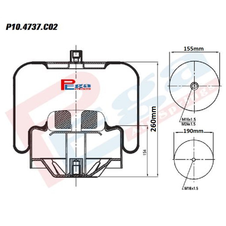 Luftfederbalg Mercedes Actros 1 950 2/3 930 | 9423203921 9463200521, 4737NP22 , 4737NP02, mit Metallkolben, Standard