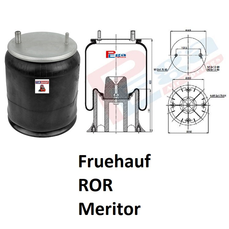 Luftfederbalg Sattelauflieger Fruehauf ROR Meritor | 4159NP06 4159NP14 UJA0894001 W01M587548, mit Kunststoffkolben, Standard