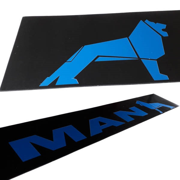 Schmutzfänger Sattelauflieger MAN blau auf schwarz | 40x240cm